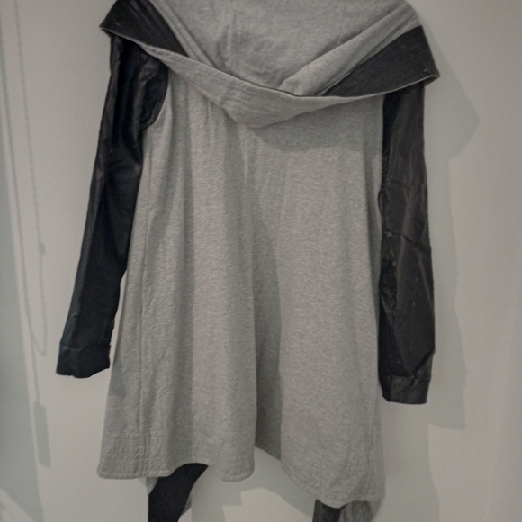 Indiana the Label Distressed leather and cotton drape jacket coat size 10 - Picture 7 of 14